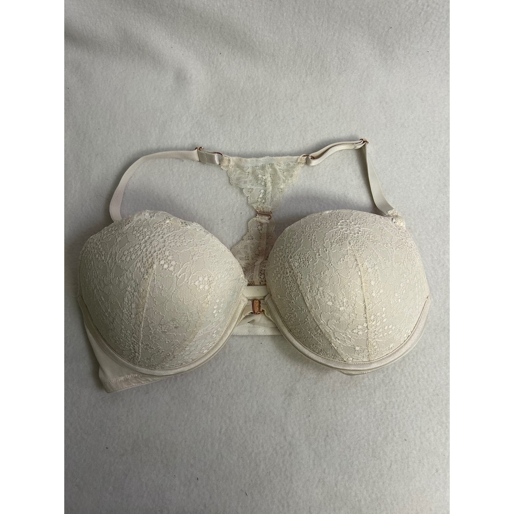 Lace Coquette Boho PINK Victoria's Secret Womens 36DD Ivory Date Pushup Bra
